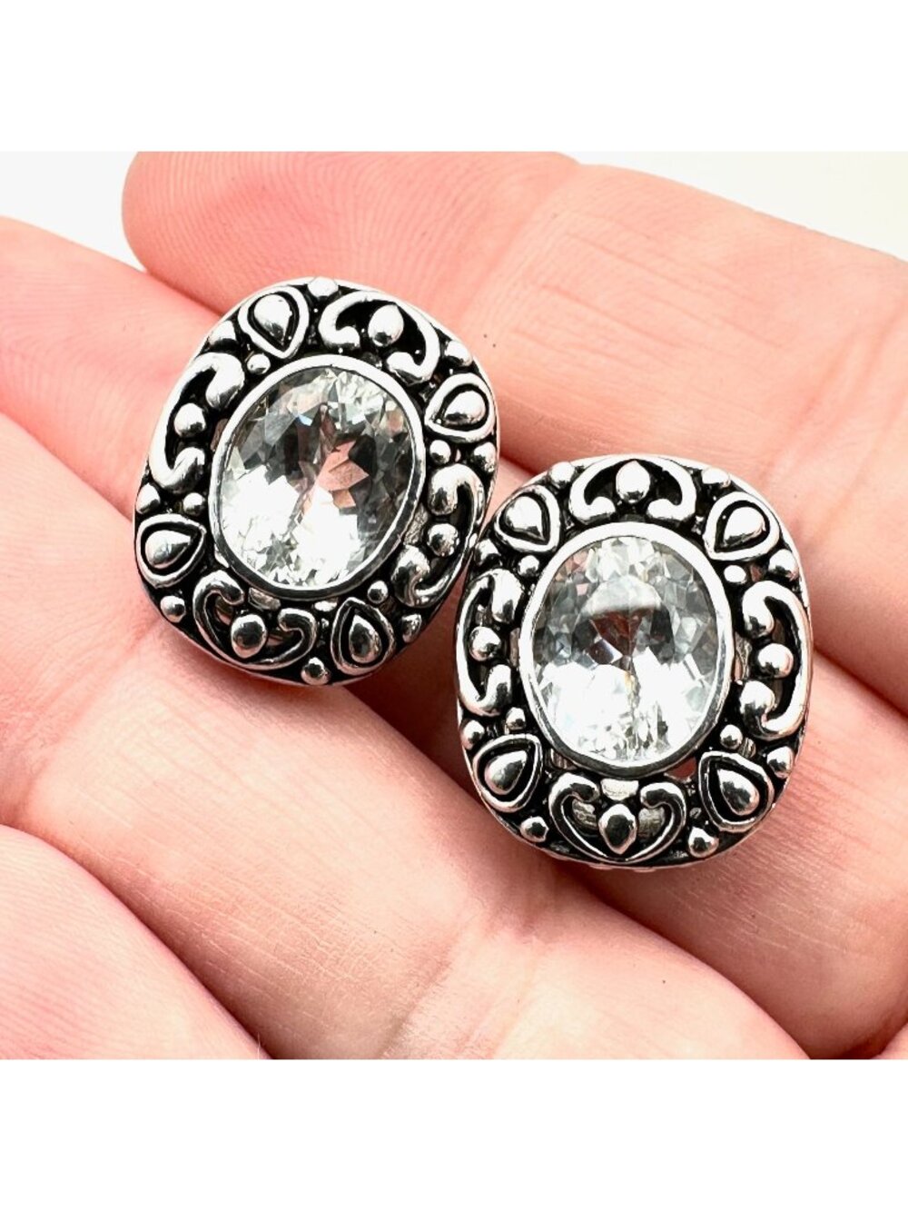 Joseph Esposito Womans Earrings White Topaz Sterling Silver Clip